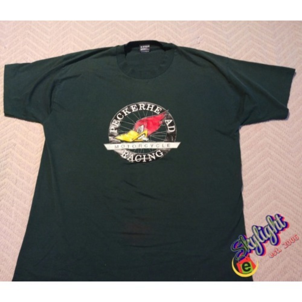 Best Green Vtg Single Stitch‎ Sided Peckerhead Motorcycle Racing Shirt Size XL